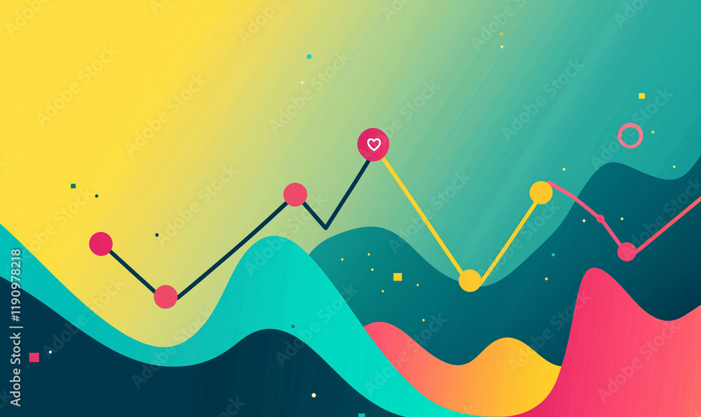 Aufkleber abstract illustration of colorful waves with a line chart overlay representing data trends.