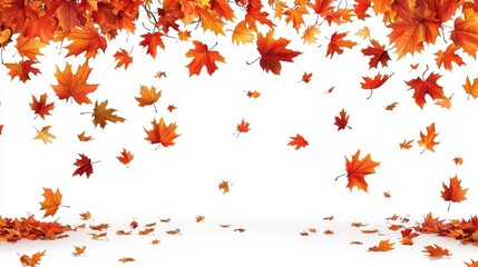Falling Autumn Maple Leaves Digital Composition, White Background, Seasonal Design, Autumnal Colors Autumn, Fall foliage