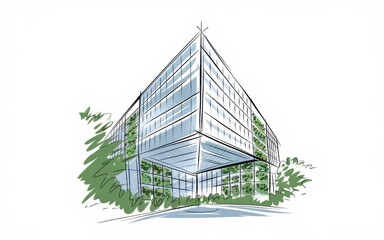 Modern glass building design with integrated green walls