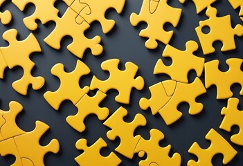 Yellow Puzzle Pieces Scattered On A Dark Surface