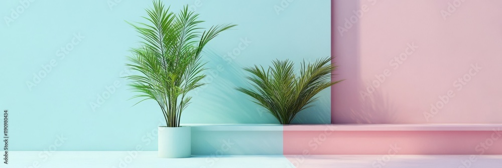 Poster stylized social media post showcasing indoor plants against a colorful backdrop with pastel shades a