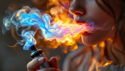 Obraz premium E-cigarette Vapor: A Close-Up of Colorful Smoke and a Woman