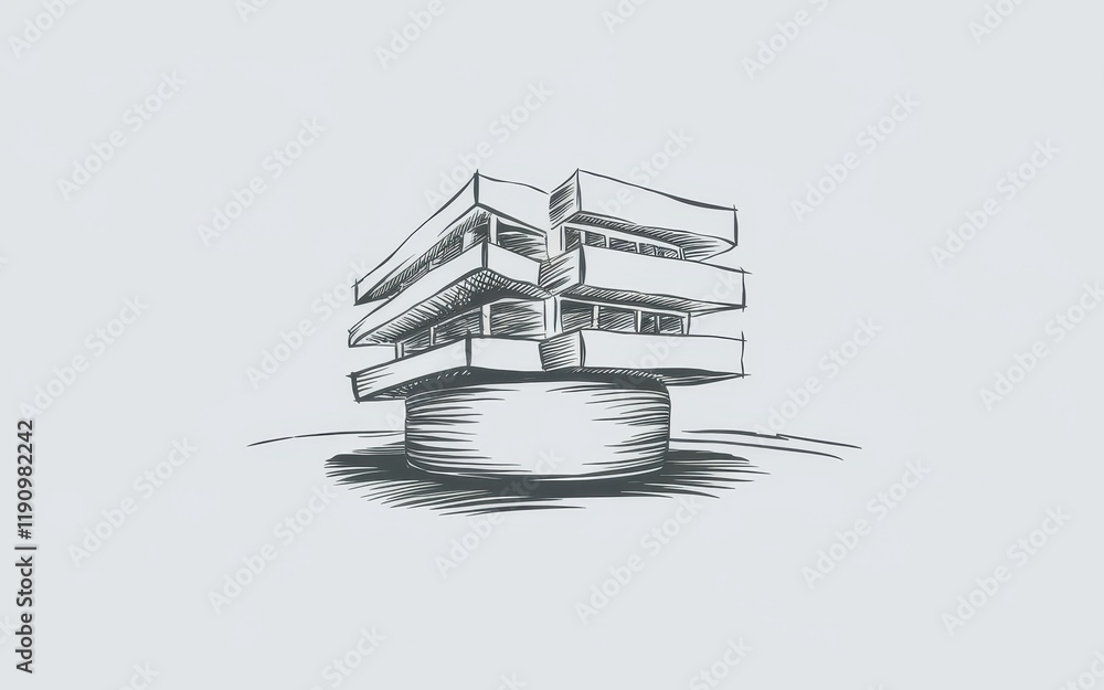 Poster modern architecture sketch of a multistory building