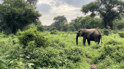 Majestic Elephant in Lush African Savannah