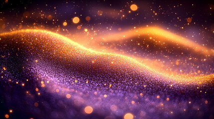 Obraz premium Abstract Glowing Particle Wave Background with Golden and Purple Hues