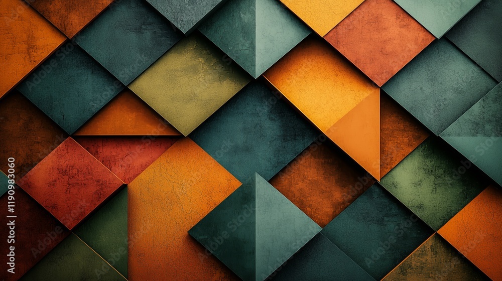 Poster abstract geometric pattern with textured triangles and squares