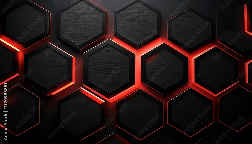 Poster abstract red and black hexagon pattern background