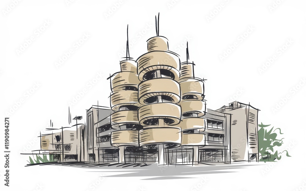 Aufkleber modern architecture sketch of a unique building design