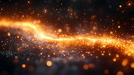 Abstract Glowing Particles and Light Streaks on Dark Background