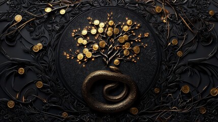 Festive High-End Design Featuring Golden Snake and Tree Elements