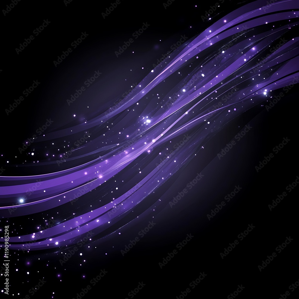 Poster purple waves with sparkles on dark background for digital art