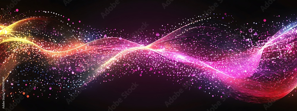 Poster colorful abstract wave of particles on dark background for digital art