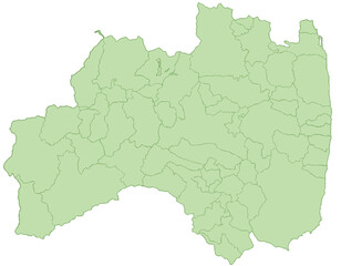 福島県　地図　黄緑　イラスト