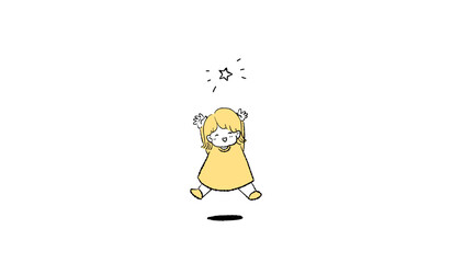 笑顔でジャンプする女の子とひらめきの星のイラスト