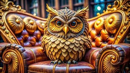 Fototapeta premium Regal Owl Outdoor Seating: Macro Photography of Luxurious Feather-Textured Furniture