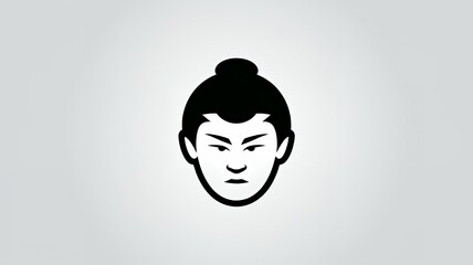 Japanese rikishi sumo wrestler man head with a top knot icon logo emblem.  Clean line minimalist simplistic illustration of a Japanese samurai osumosan man's face silhouette, culture people of Japan