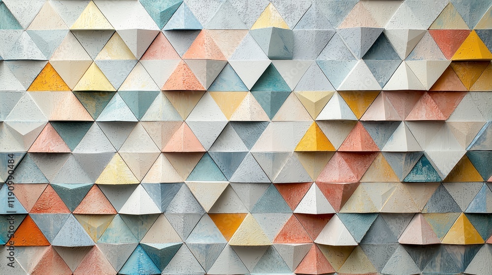 Poster abstract geometric texture of colorful triangles on wall surface