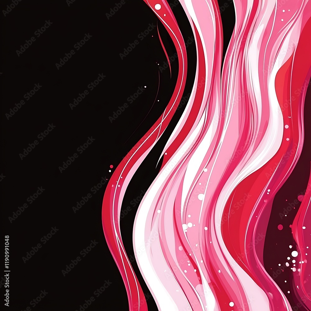 Poster abstract red and white wavy lines on black background for design