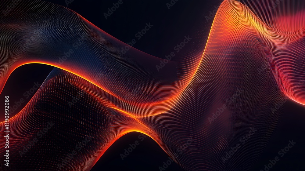 Poster abstract red and orange flowing energy wave on a dark background