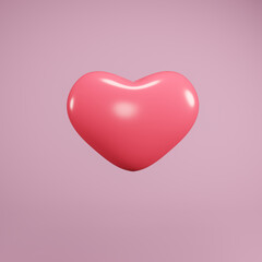 3D render of glowing pink heart isolated, monochrome  greeting card template