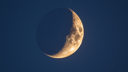 Crescent Moon Glowing in Deep Blue Sky with Shimmering Stars