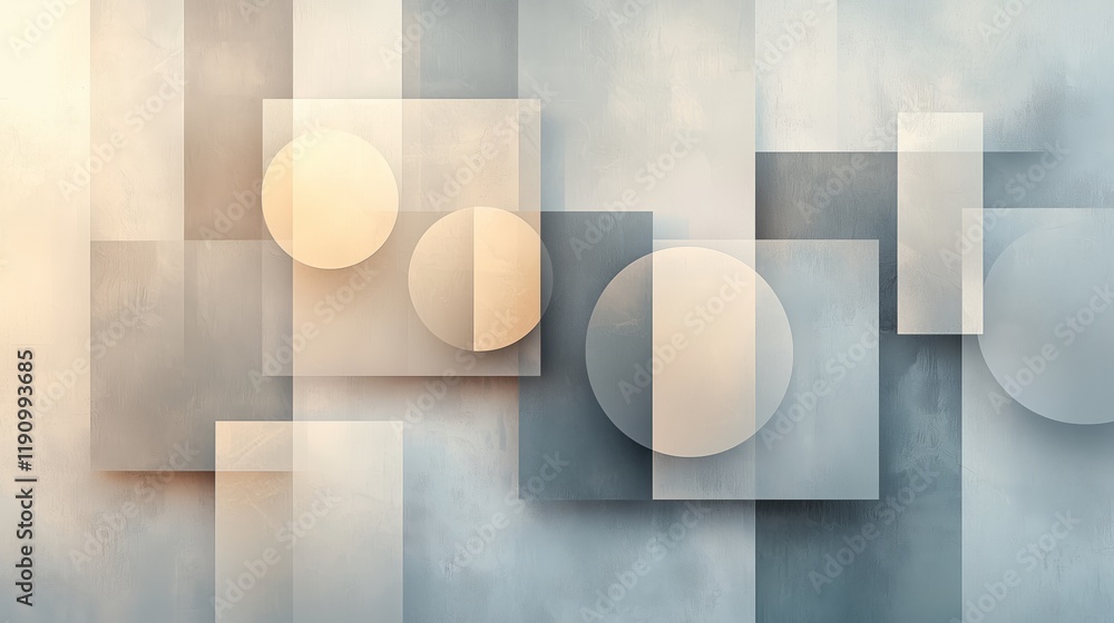 Poster abstract geometric composition with circles and squares in soft tones