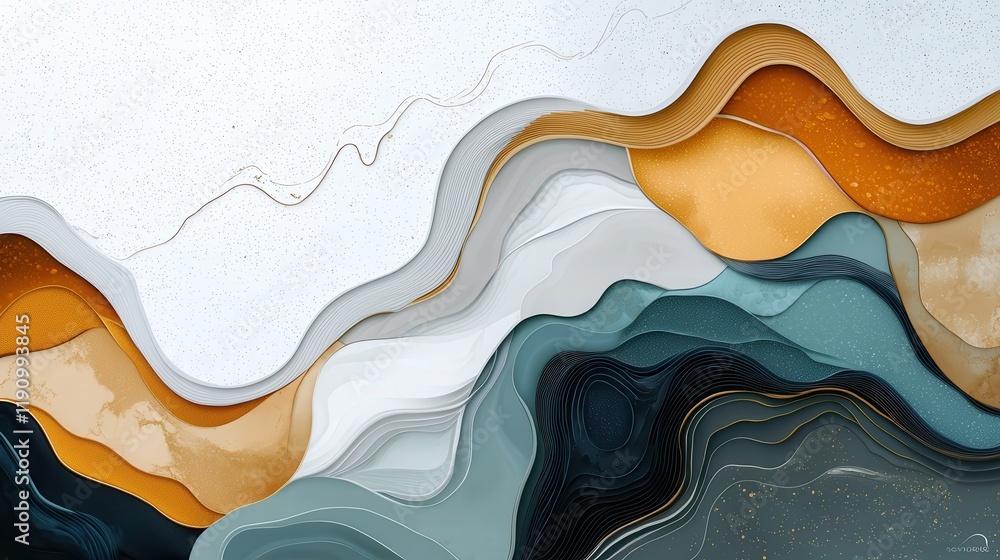 Poster abstract fluid art with curved patterns in earthy tones and soft textures