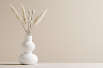 Minimal subtle trend concept. A minimalist vase with pampas grass against a soft beige background, adding elegance to modern decor.