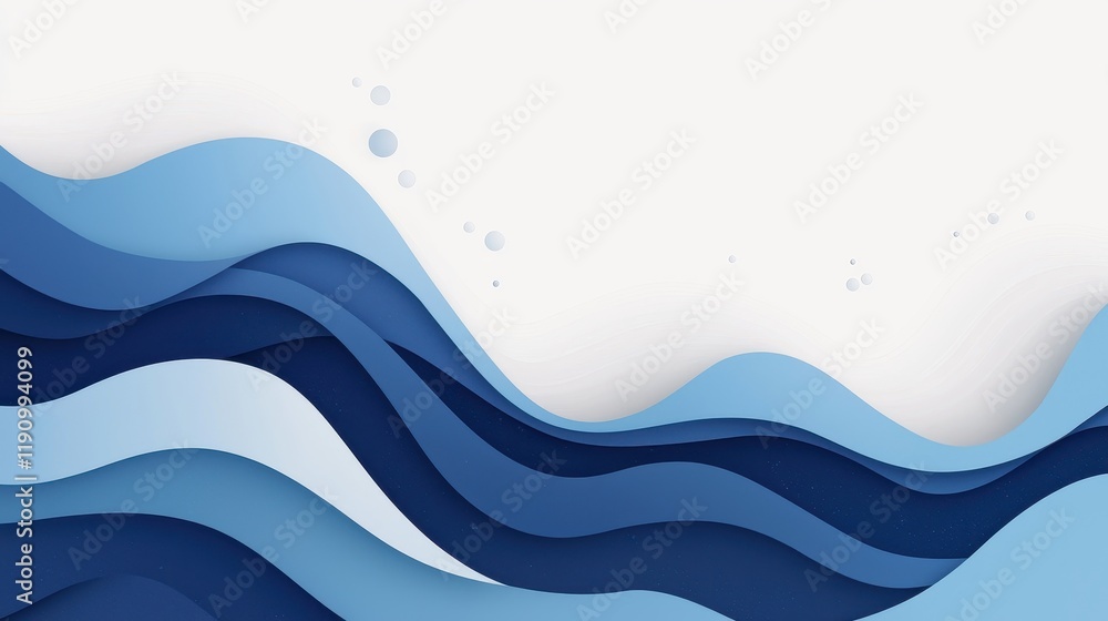 Poster abstract waves in blue tones with soft curves and fluid patterns on a light background