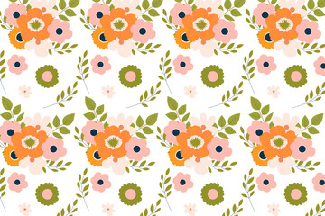 Flowers seamless pattern for backgrounds, presentations, wrapping papers, prints, artworks. Vector illustration
