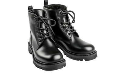 Black leather boots on transparent or white background,png