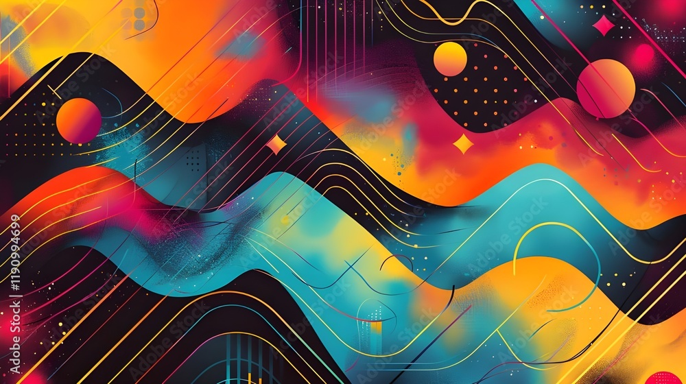 Poster abstract colorful background design with vibrant waves and shapes for modern art print