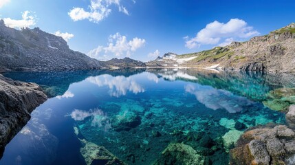 Panoramic view of one of the most clear lakes in the world. Lake Mashu, Japan 