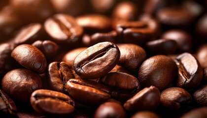 Naklejka premium Roasted Coffee Beans Close Up Rich Brown Aromatic Energy Caffeine Beverage Drink Food Texture