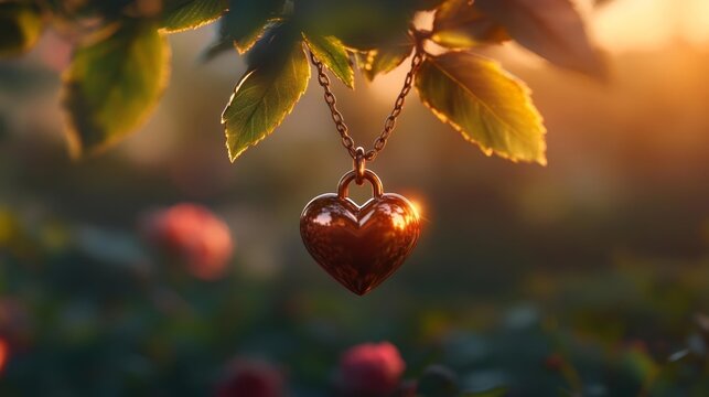Heart-shaped lock hanging in a romantic garden. Generative AI - Powered by Adobe