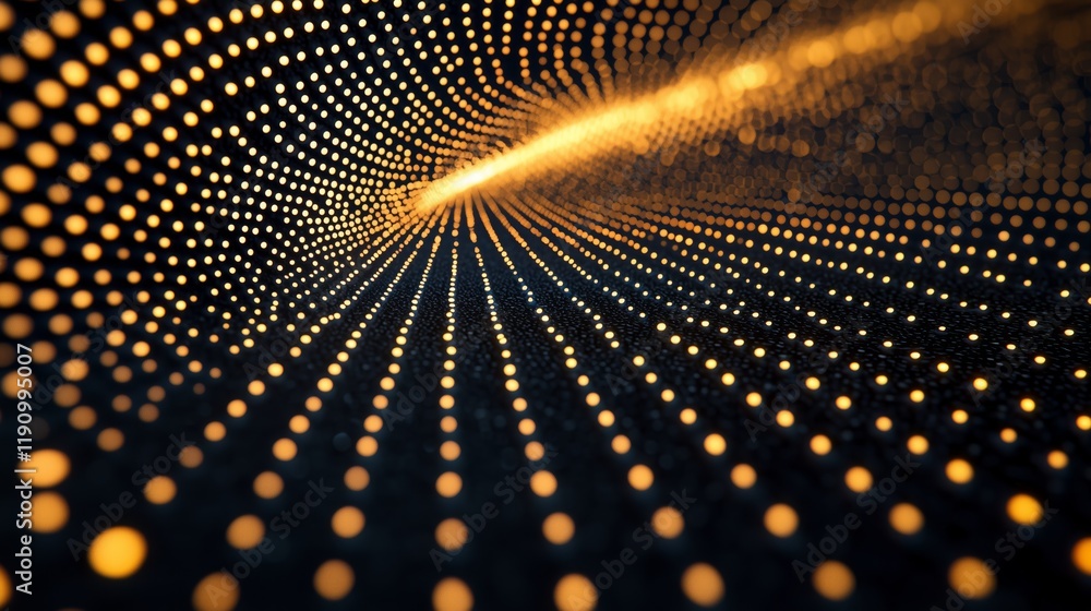 Poster abstract wave pattern with bright dots and dark background