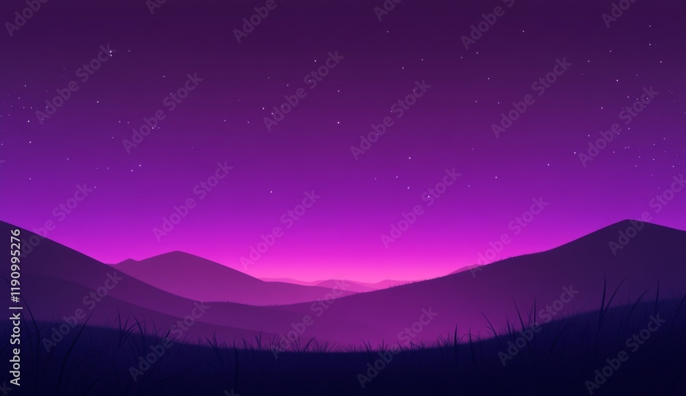 Sticker Purple Gradient with Neon Accents, minimalistic design featuring a smooth gradient background and vibrant neon light effects at the base.