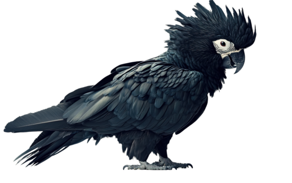 Black parrot on transparent or white background,png