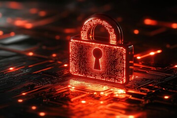Glowing Digital Padlock Representing Cybersecurity in a High-Tech Environment