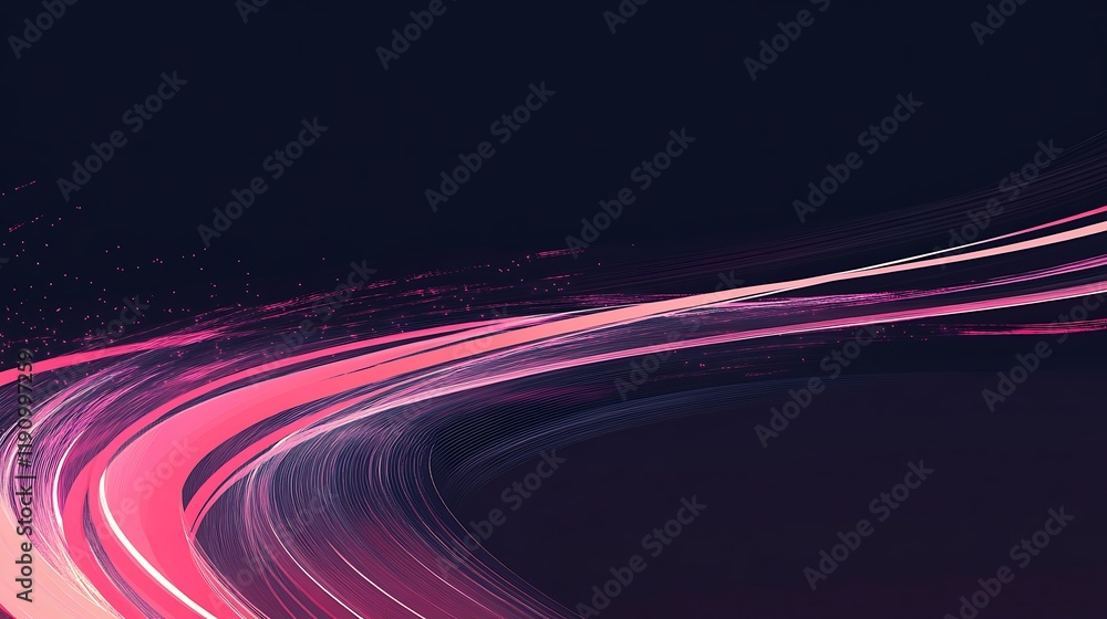 Poster pink light trails streak across dark background, ideal for tech or abstract projects