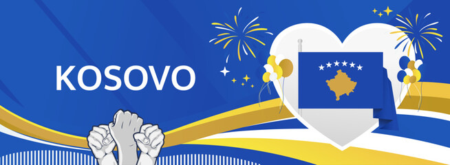 Kosovo Independence Day greeting banner. 17th February Happy Kosovo National Day. Holidays illustration concept. Great for event like carnival, feast poster, support, culture and tourism