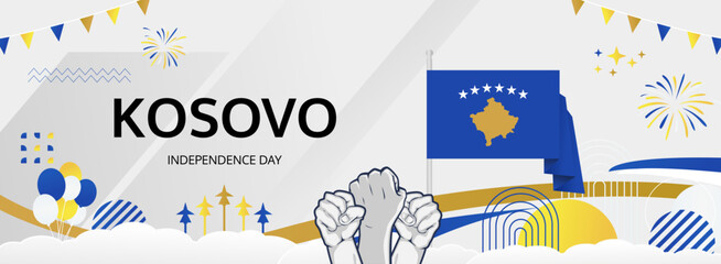 Kosovo Independence Day greeting banner. 17th February Happy Kosovo National Day. Holidays illustration concept. Great for event like carnival, feast poster, support, culture and tourism