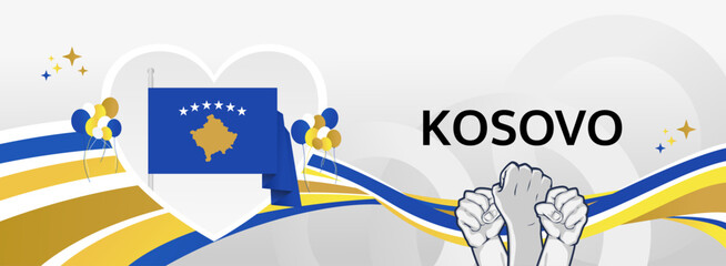 Kosovo Independence Day greeting banner. 17th February Happy Kosovo National Day. Holidays illustration concept. Great for event like carnival, feast poster, support, culture and tourism