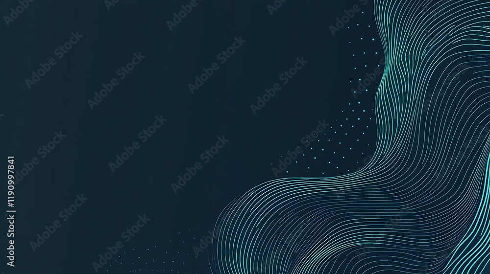 Poster Abstract teal flowing lines on dark background for modern design