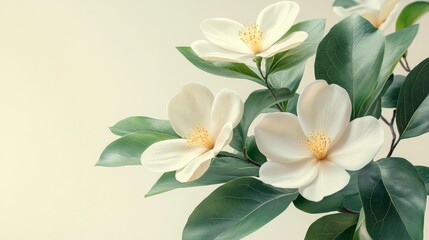 Elegant white flowers with lush green leaves. Generative AI
