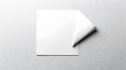 Blank white paper sheet corner curled upward on grey background