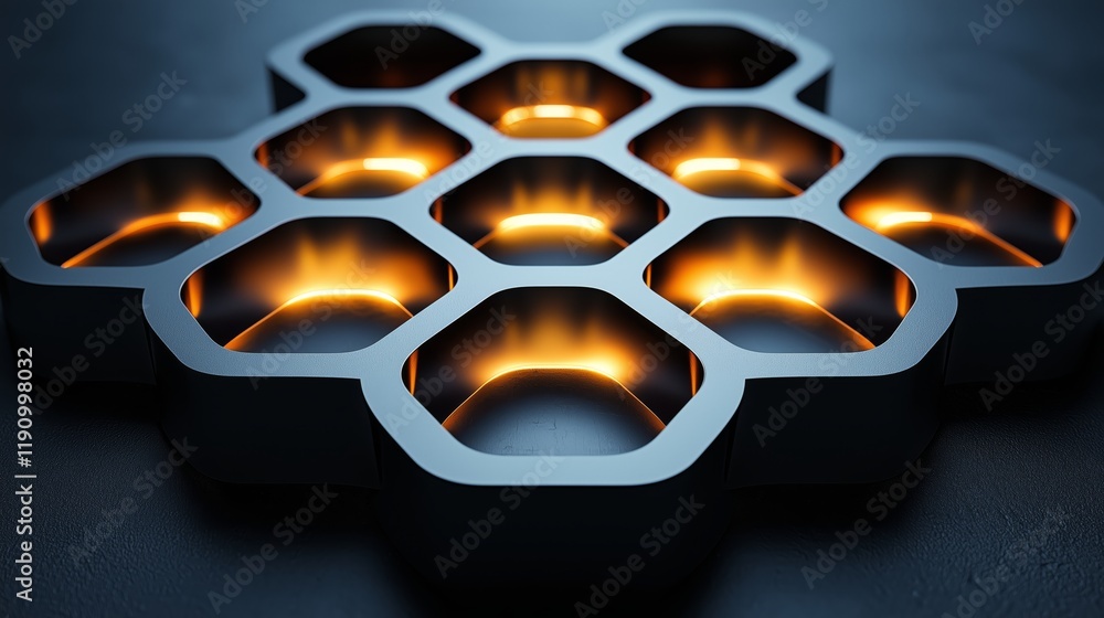Poster abstract honeycomb structure with soft glowing lights and shadows
