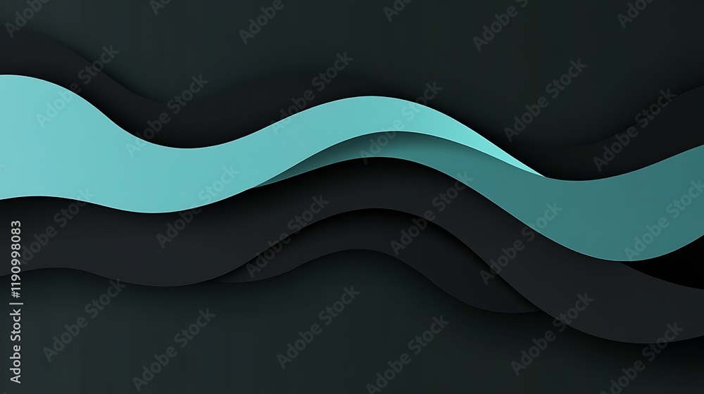 Aufkleber abstract teal waves on dark background for modern design