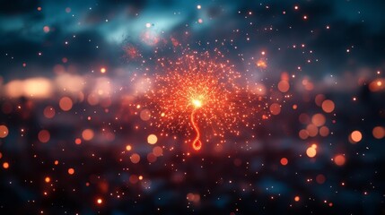 Fiery Spark Explosion in Starry Night Sky. Generative AI