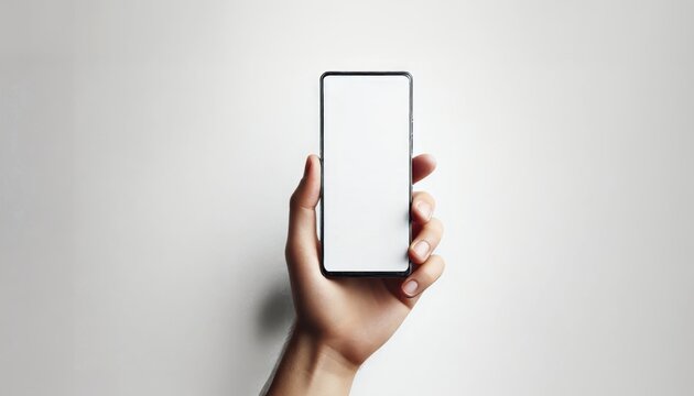 Hand holding smartphone device touching screen